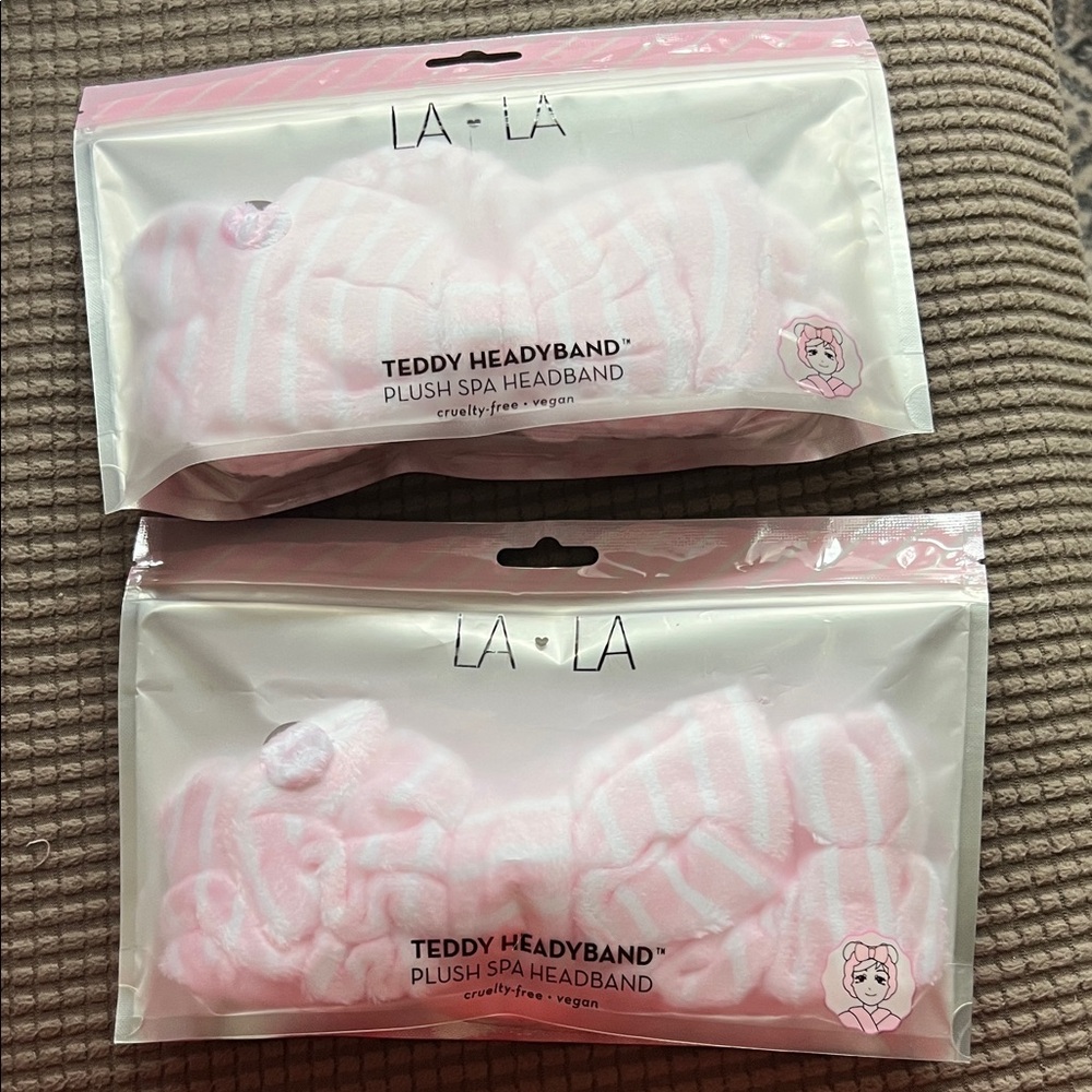 New set of 2 La La Pink Teddy Headband